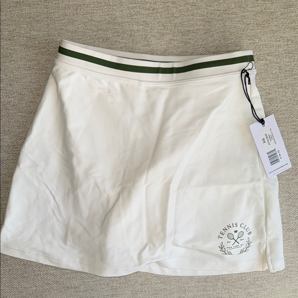 White Tennis Skirt with Green Stripe